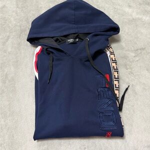 Fendi Dark Blue Hooded Sweater with Red Accents
